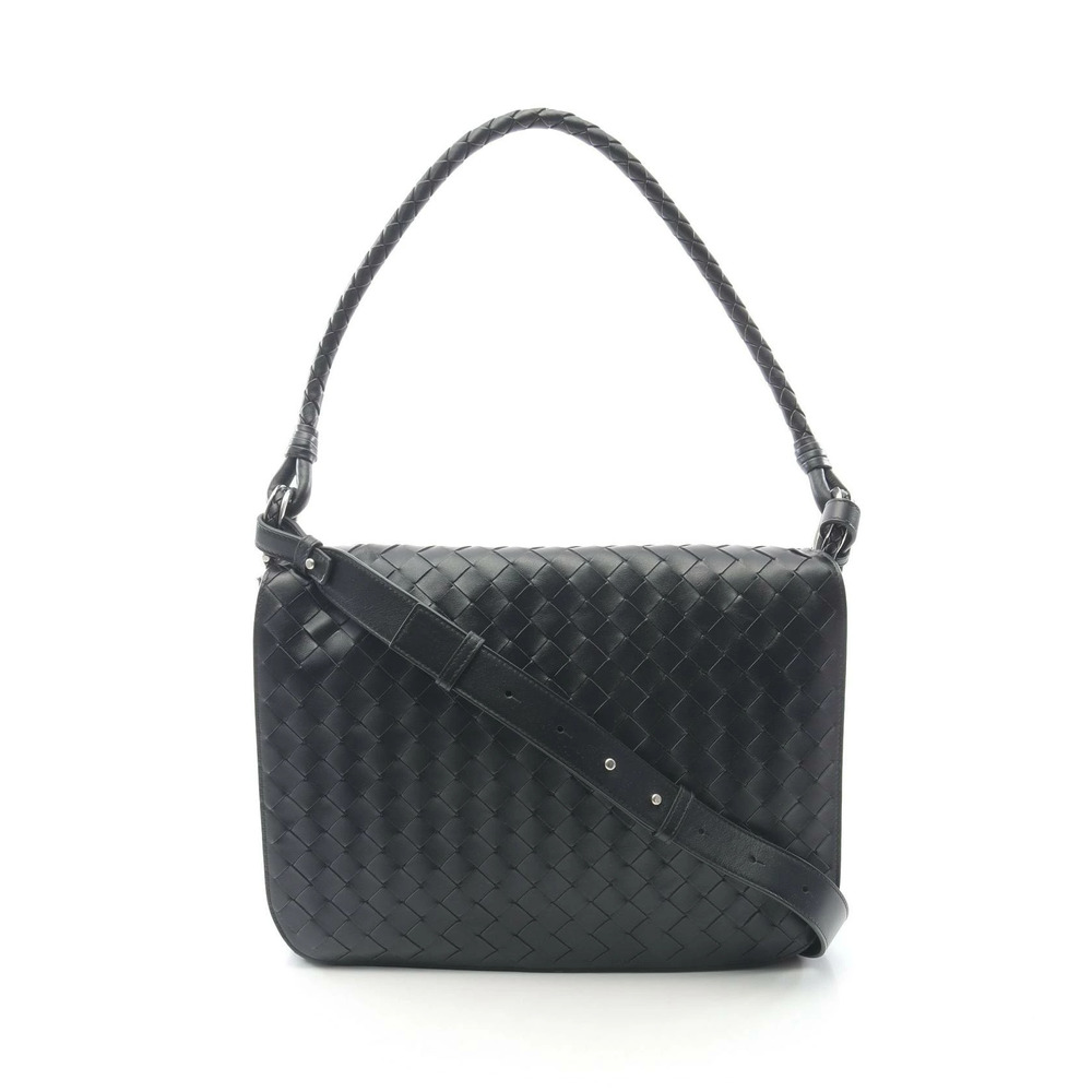 Bottega Veneta Swing Messenger Bag Intrecciato Shoulder Leather Black